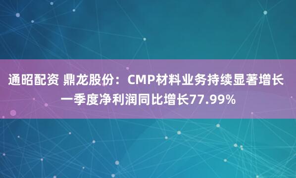 通昭配资 鼎龙股份：CMP材料业务持续显著增长 一季度净利润同比增长77.99%